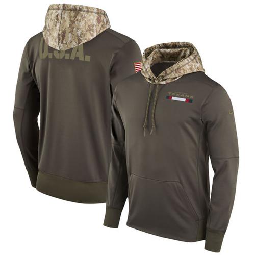 Men's Houston Texans Nike Olive Salute to Service Sideline Therma Pullover Hoodie - Click Image to Close